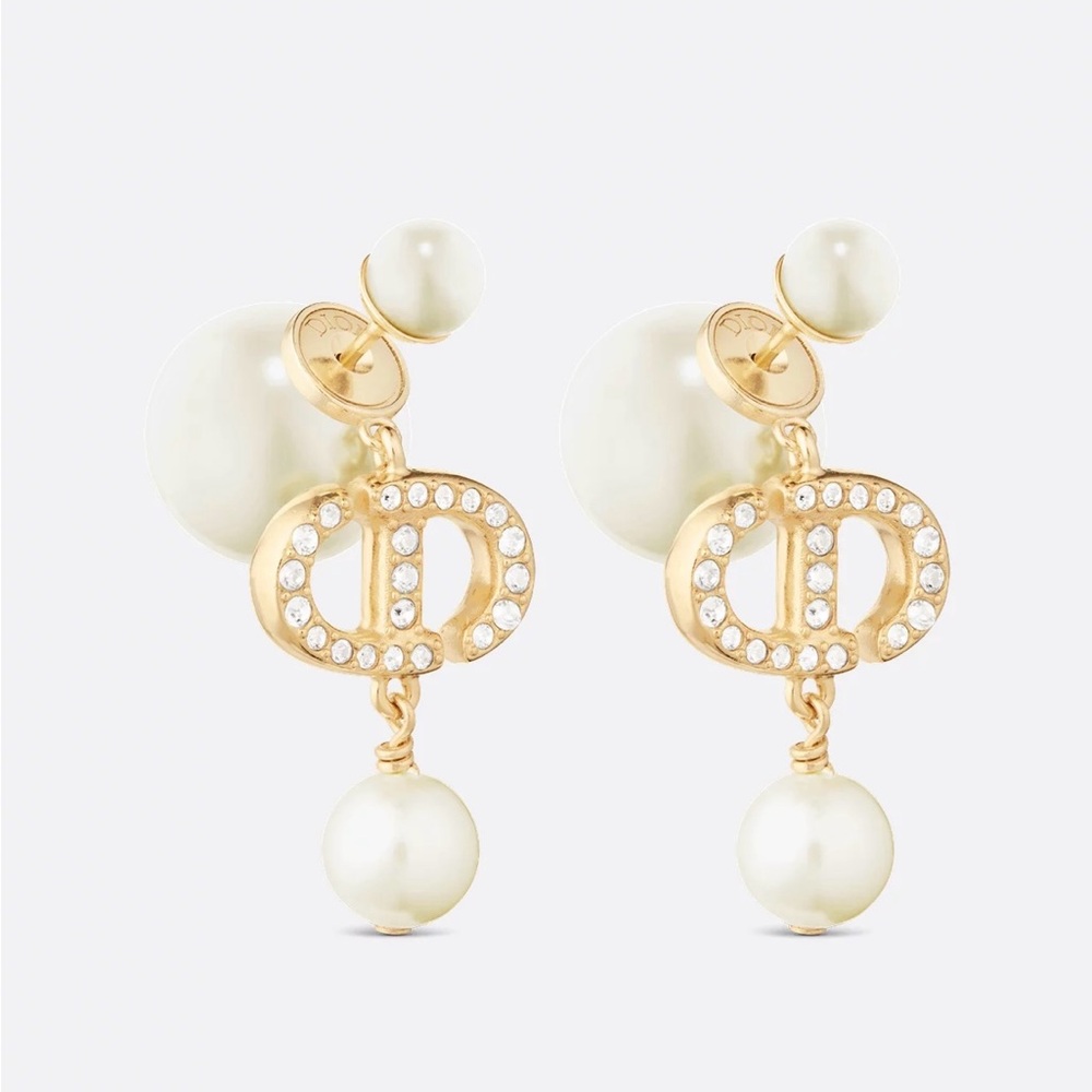 DIOR Tribales Earrings, White Resin Pearls and White Crystals - Gold